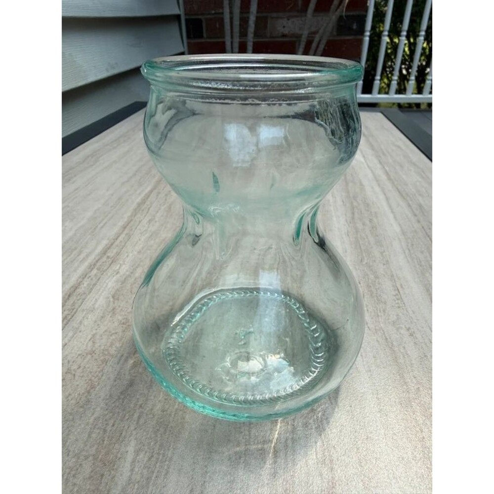 Vintage HE Diana signed green glass hyacinth bulb forcing vase